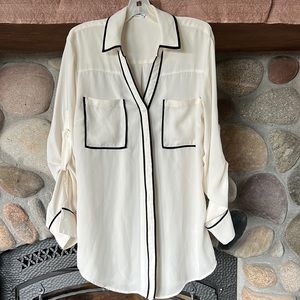 White sheer blouse with black accents